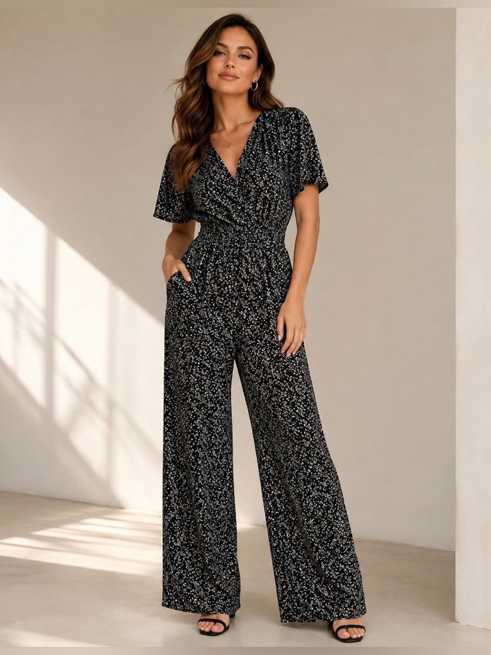 Pantsuit- Black, Floral by Japna (Medium)